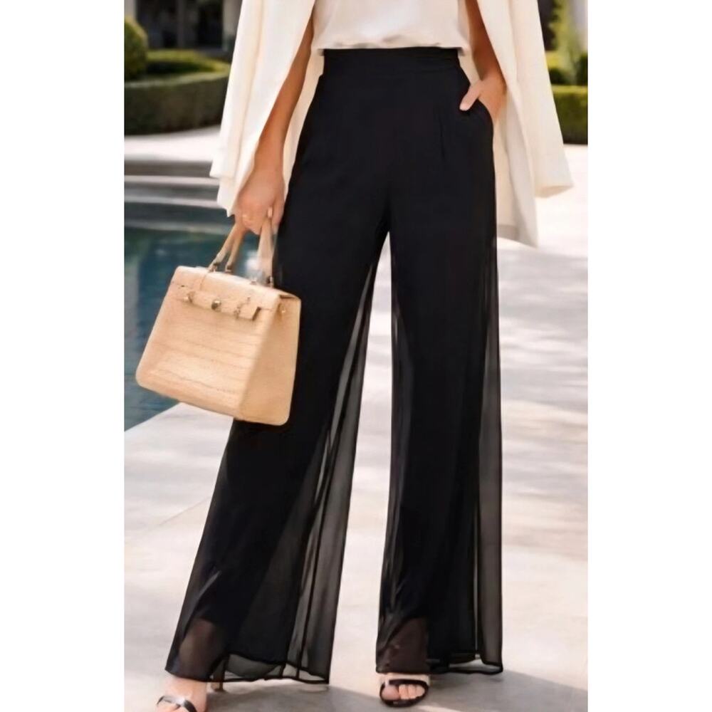 J. R. Nites Caliendo Vtg Wide Leg Palazzo Pants Sheer Overlay Women's 6